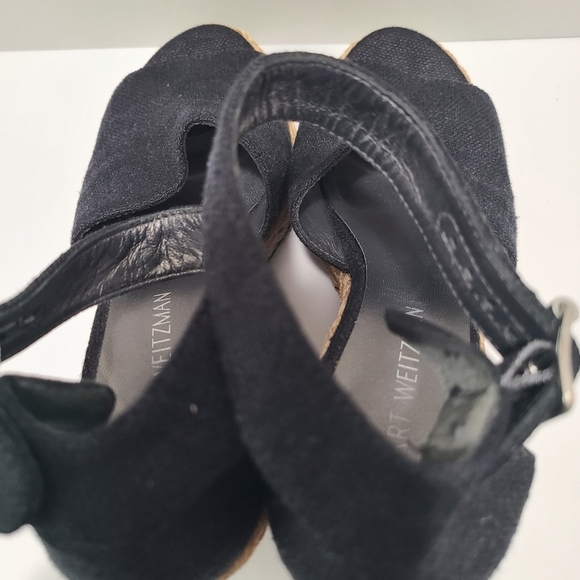 Stuart Weiztman Canvas Wedge Espadrille Sandal Black 7.5 - Picture 4 of 7
